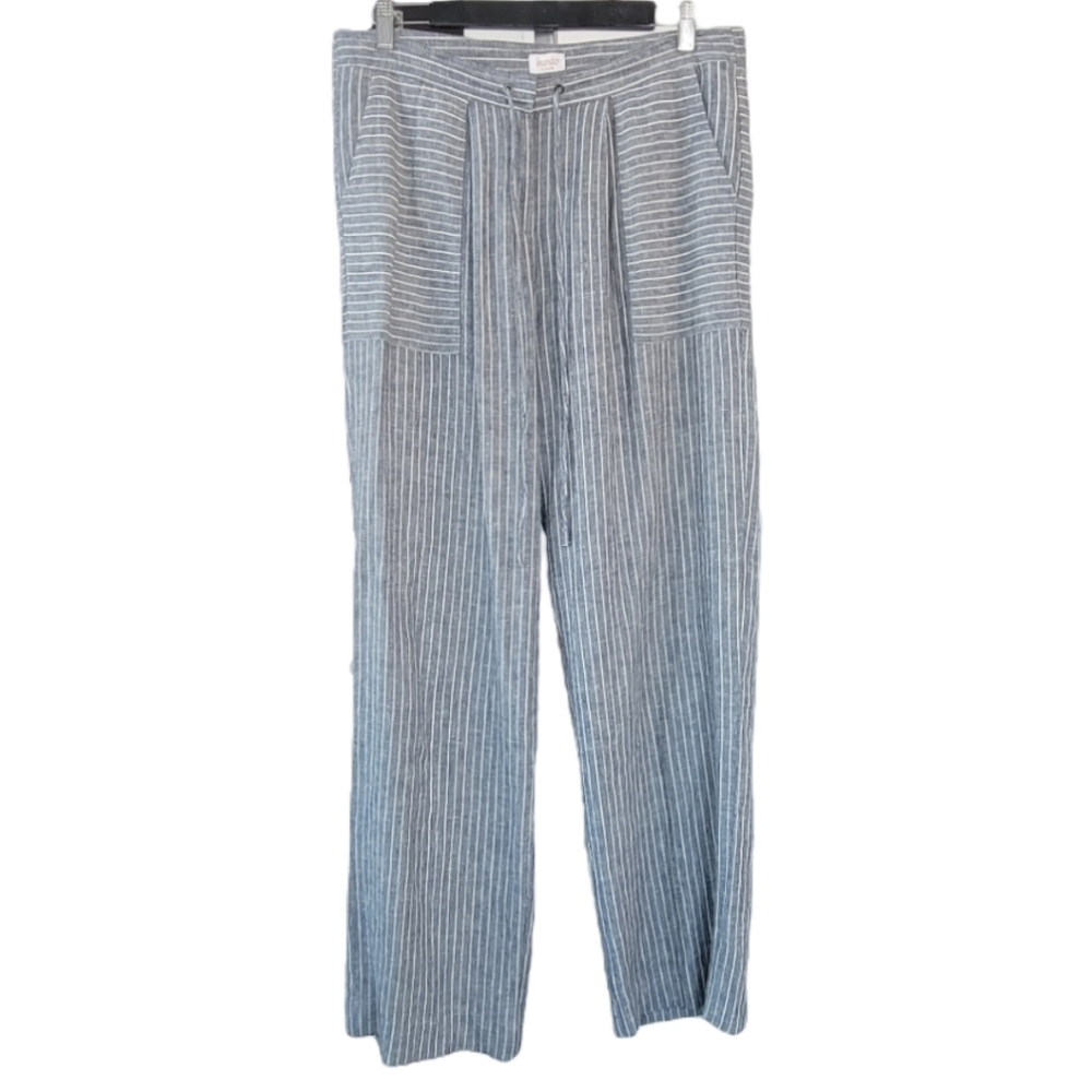 Laundry by Shelli Segal Striped Linen Blend Wide Leg Pants 10 Coastal Riviera